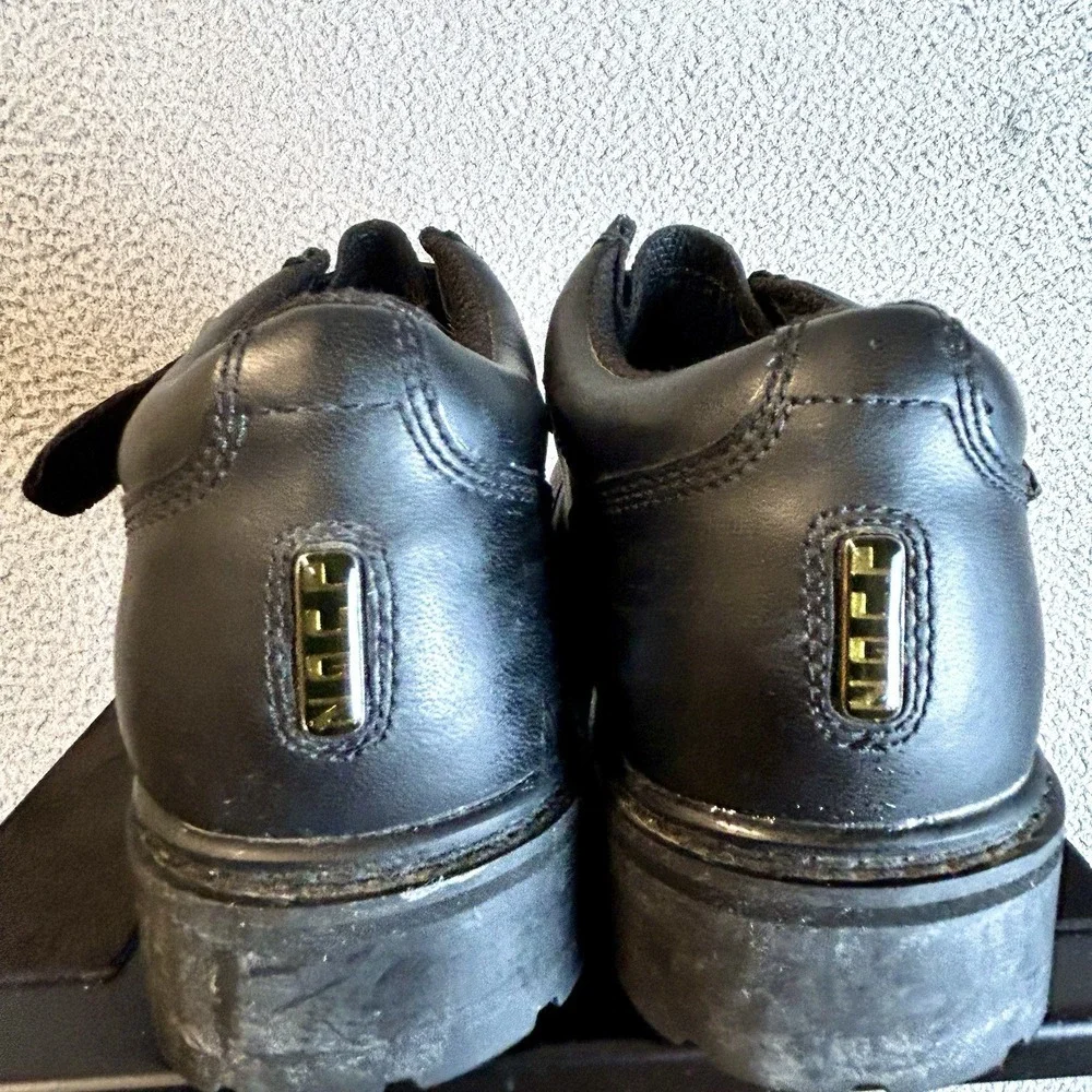 Vtg Y2k Lugz NY Boots Mens Size 5 Women's 6.5 Black Leather Strap Buckle Chunky